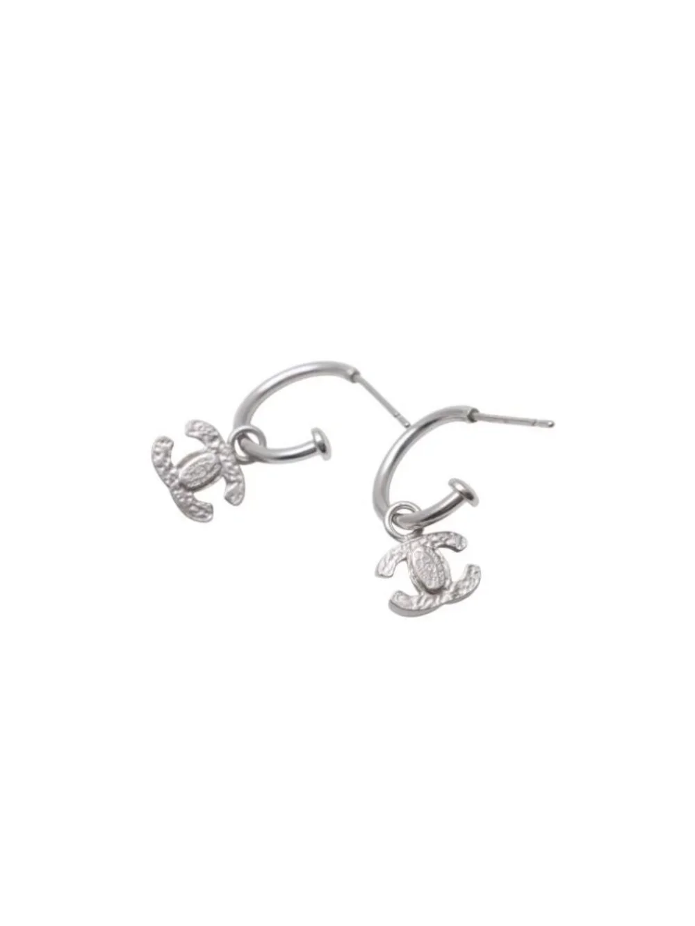 Chanel CC Logo Earrings Hoop Dangling 08 Metal Silver